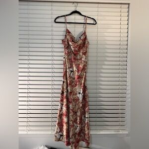 Floral Pink and Brown Women's Cowl Neck Dress